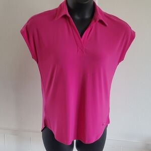New Jones New York Small Fuchsia Collared Cap-Sleeve V-neck Blouse